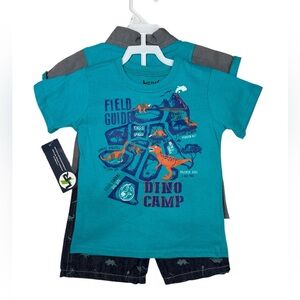 Little Rebels Toddler Dino 3-Piece Outfit Set —Button Shirt, Tee & Shorts 3T NWT